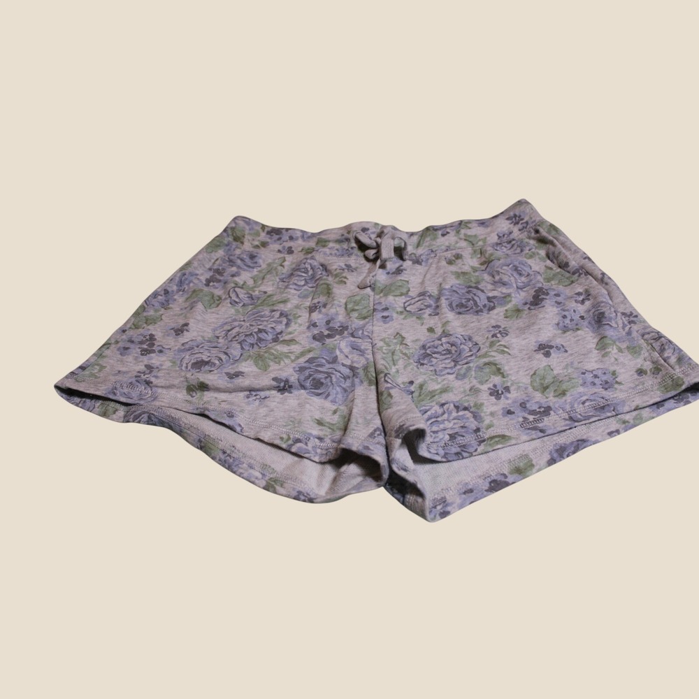Old Navy Womens M Gray Blue Floral Rose Lounge Sleep Shorts Drawstring Jersey